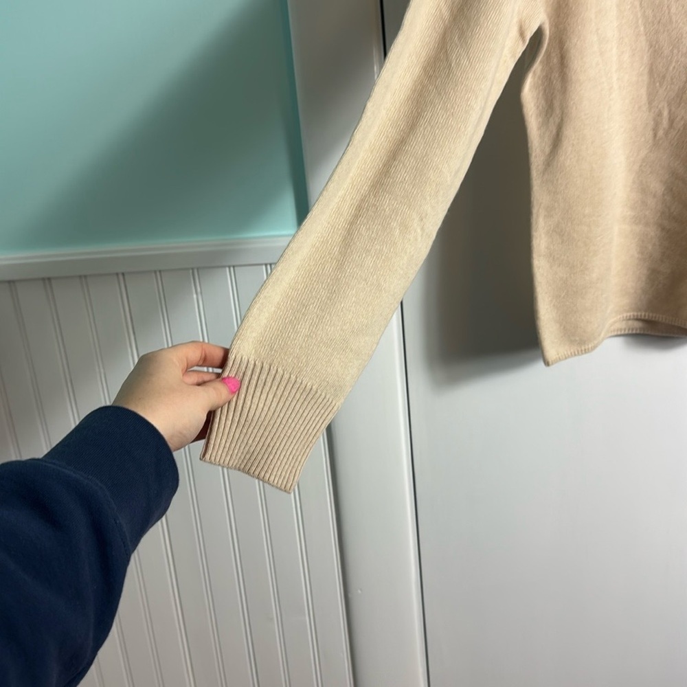 Evelyn Grace Cream Tan Cashmere Turtleneck Minimalist Quiet Luxury Sweater L - Picture 2 of 8